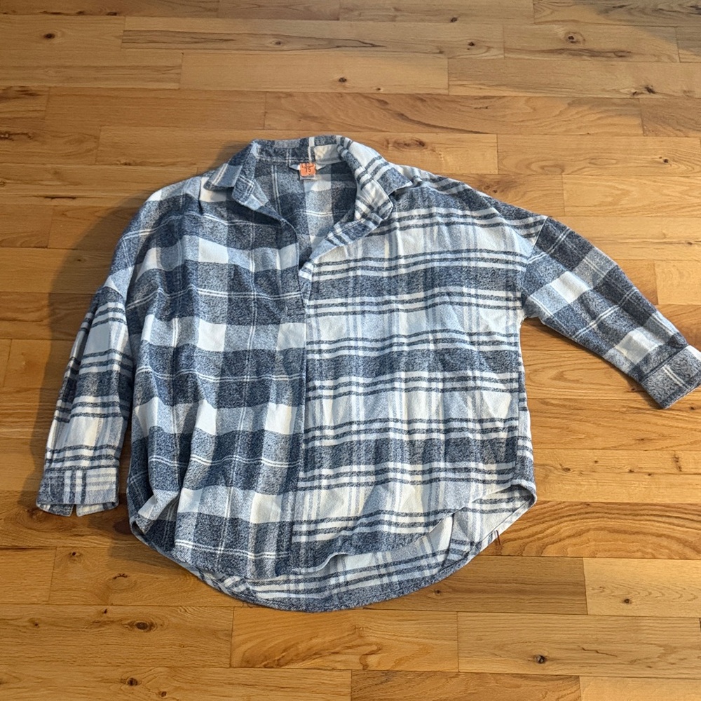 French Connection Blue and White Plaid Button Down Shirt